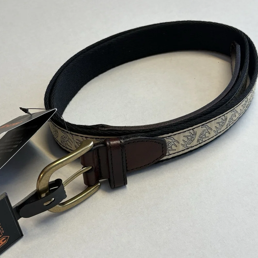 Heybo Outdoors Antlers Canvas Leather Belt Brown Tan Size 44 New